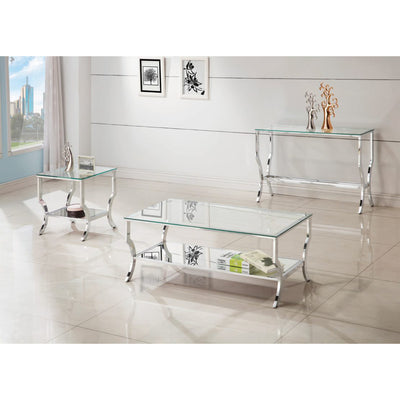 Coaster Home Furniture Essence Rectangular Sofa Table w/ Mirrored Shelf, Chrome