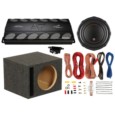 AudioPipe Amplifier & 1500W Subwoofer & Enclosure Box w/ Soundstorm Wiring Kit - VMInnovations