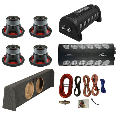 AudioPipe Amp, Capacitor, and Subwoofer 4-Pack w/ QPower Sub Box and Wiring Kit