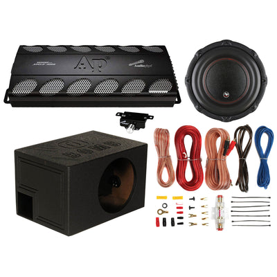 AudioPipe Amplifier, Subwoofer, QPower 12 In Enclosure, & Soundstorm Wiring Kit - VMInnovations