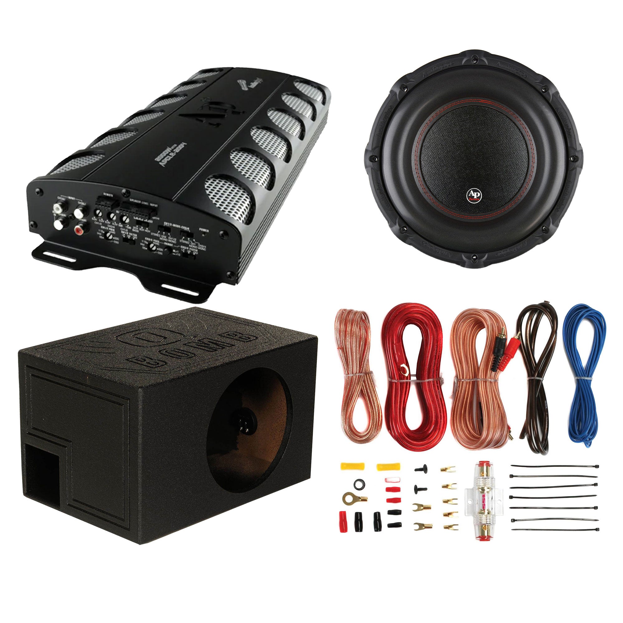 AudioPipe Amplifier, Subwoofer, QPower 12 In Enclosure, & Soundstorm Wiring Kit - VMInnovations