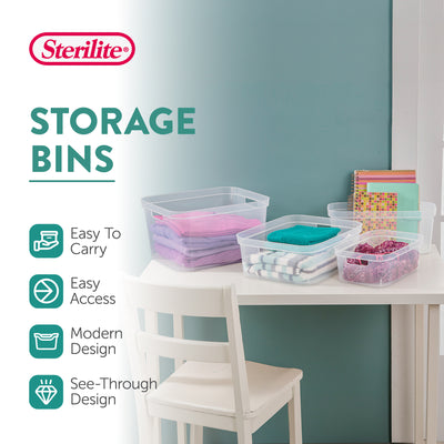 Sterilite 4.25x8x12.25 In Storage Bin w/ Carry Through Handles, Clear (32 Pack)