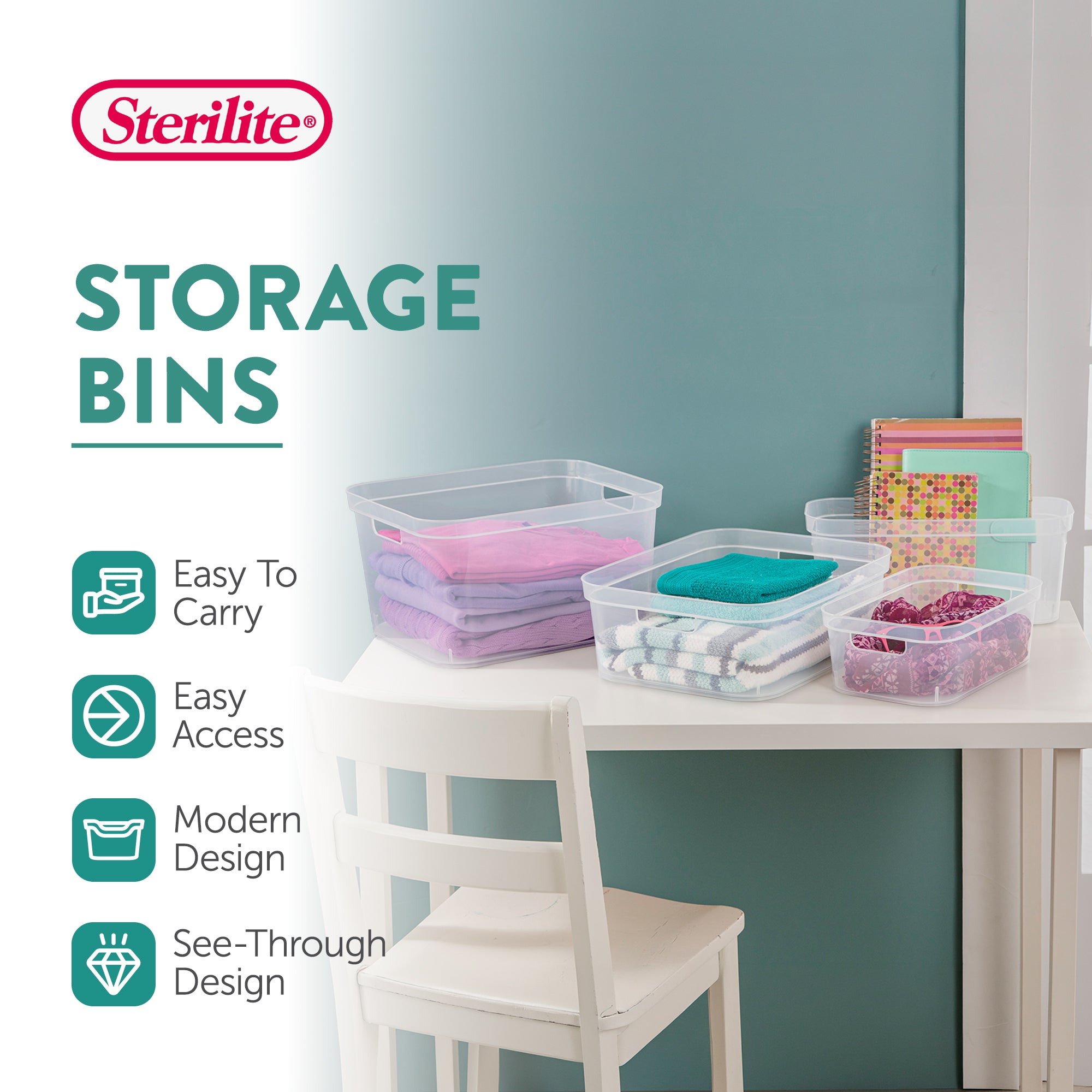 Sterilite 4.25x8x12.25 In Storage Bin w/ Carry Through Handles, Clear (16 Pack)