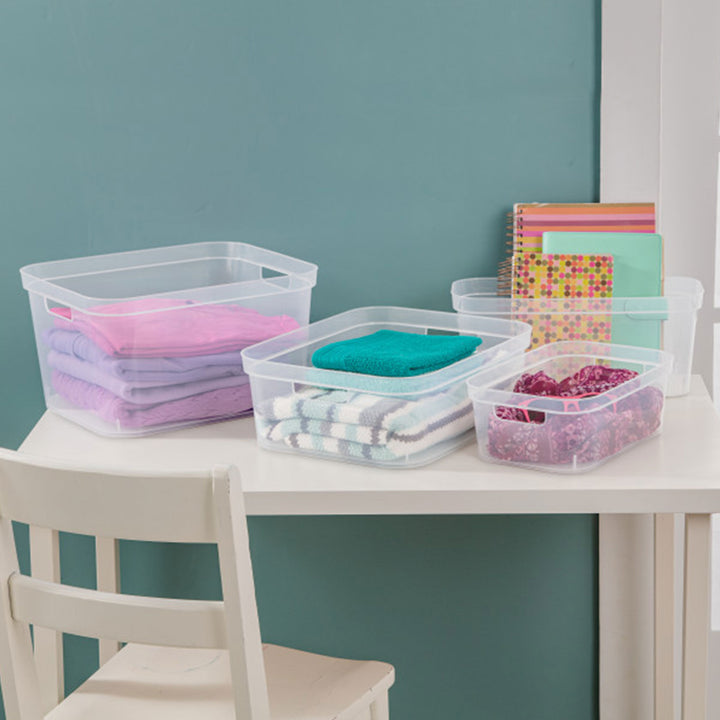 Sterilite 5.25 x 12 x 15 Inch Storage Bin w/ Carry Through Handles, Clear, 8 Ct