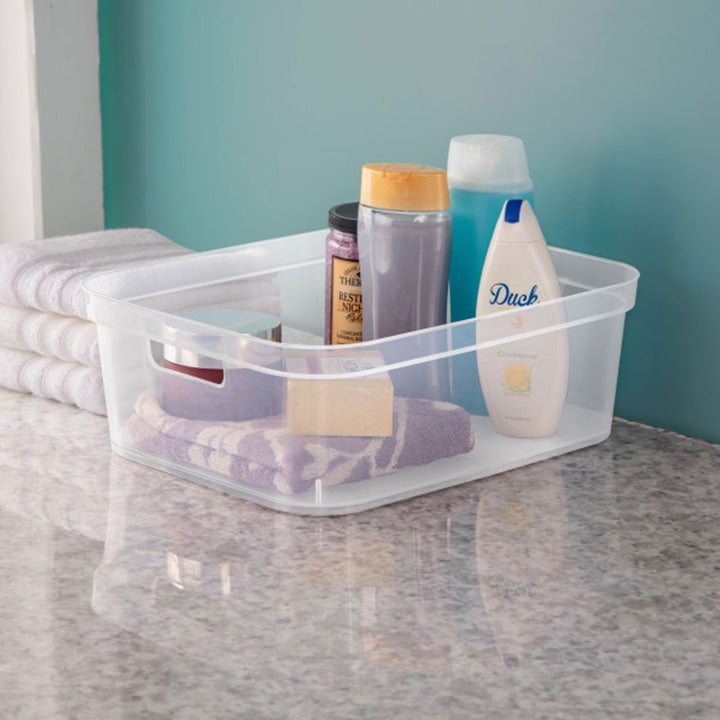 Sterilite 5.25 x 12 x 15 Inch Storage Bin w/ Carry Through Handles, Clear, 8 Ct