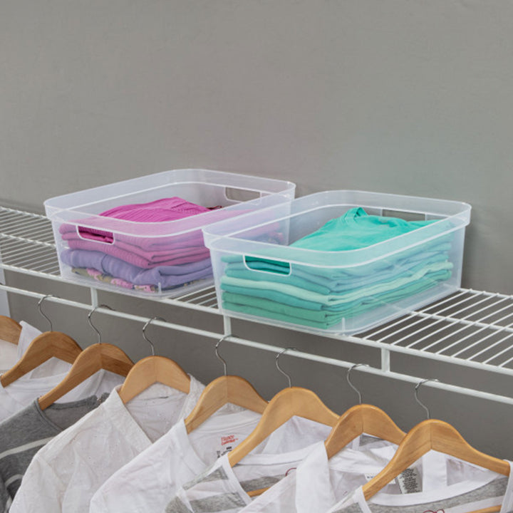 Sterilite 5.25 x 12 x 15 Inch Storage Bin w/ Carry Through Handles, Clear, 8 Ct