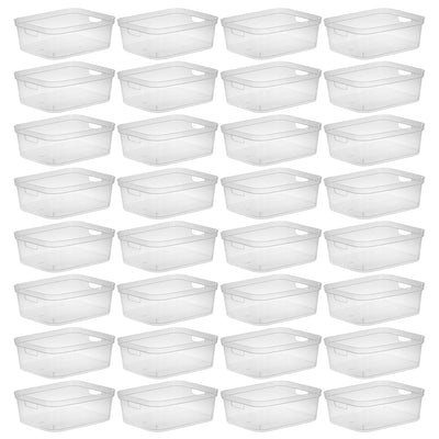 Sterilite 5.25 x 12 x 15 Inch Storage Bin w/ Carry Through Handles, Clear, 32 Ct