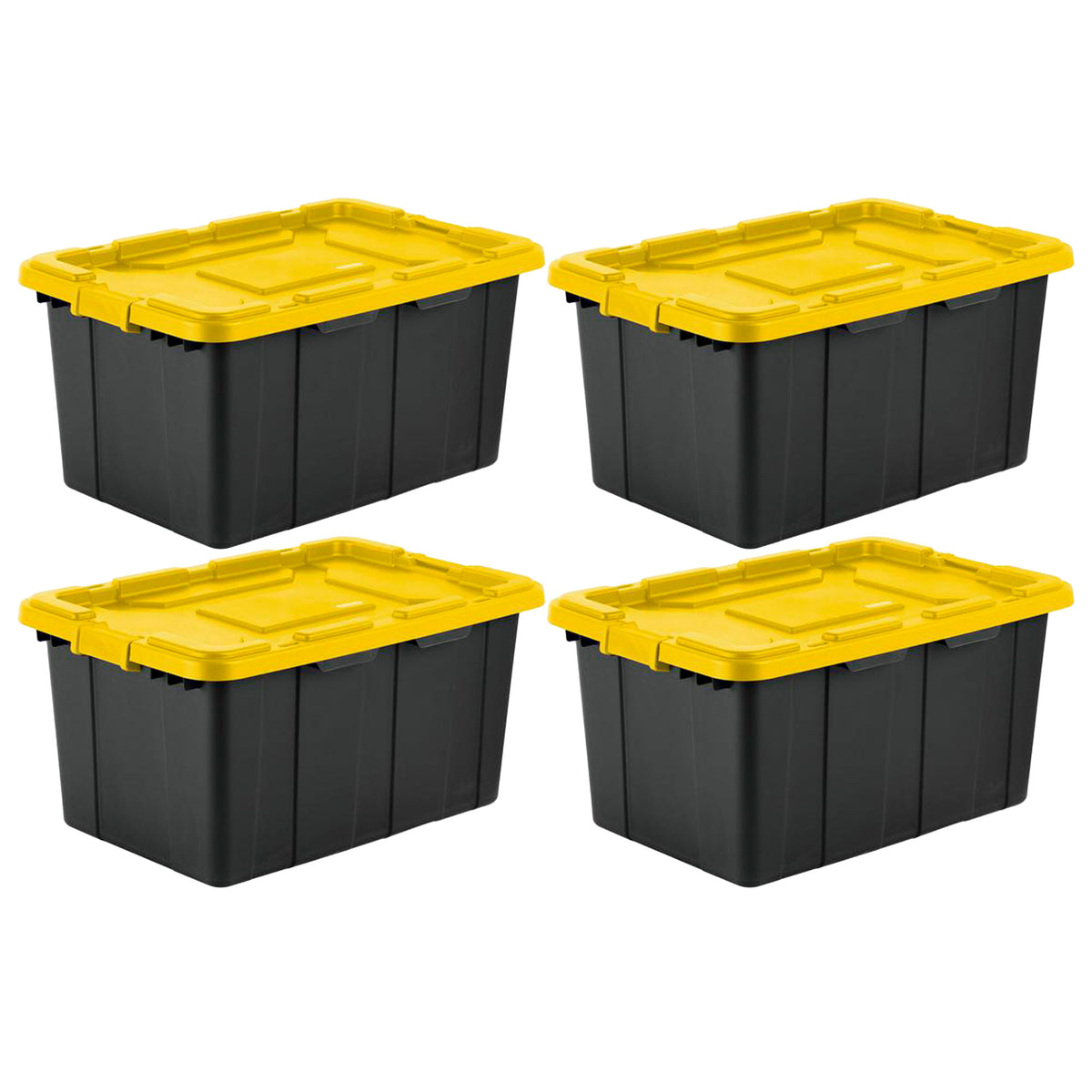 Sterilite 27 Gallon Industrial Storage Tote w/ Latching Lid, Black/Yellow, 4 Ct