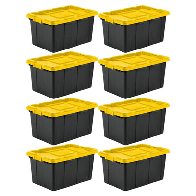 Sterilite 27 Gallon Industrial Storage Tote w/ Latching Lid, Black/Yellow, 8 Ct