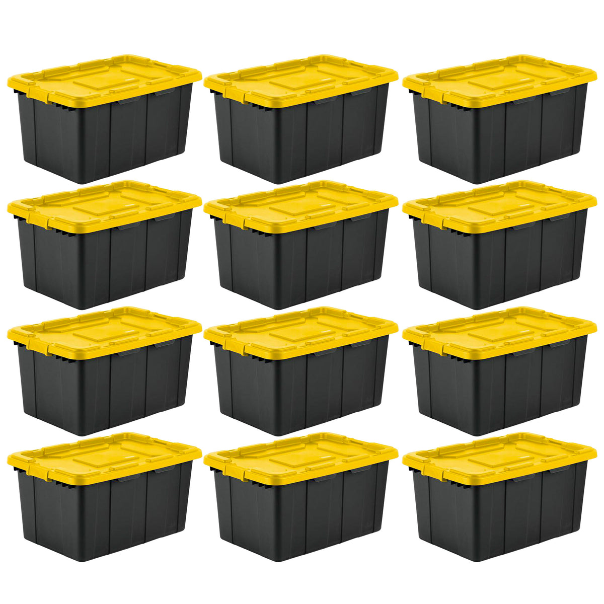 Sterilite 27 Gallon Industrial Storage Tote w/ Latching Lid, Black/Yellow, 12 Ct