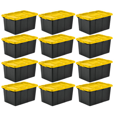 Sterilite 27 Gallon Industrial Storage Tote w/ Latching Lid, Black/Yellow, 12 Ct