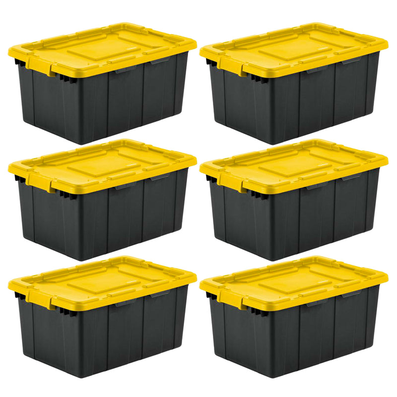 Sterilite 15 Gal Industrial Storage Tote w/ Latching Lid, Black/Yellow (6 Pack)