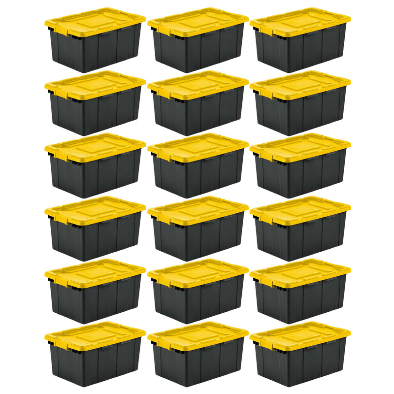 Sterilite 15 Gal Industrial Storage Tote w/ Latching Lid, Black/Yellow (18 Pack)