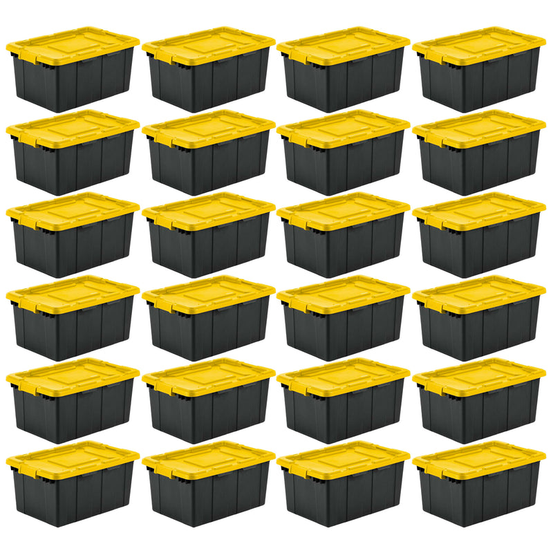 Sterilite 15 Gal Industrial Storage Tote w/ Latching Lid, Black/Yellow (24 Pack)