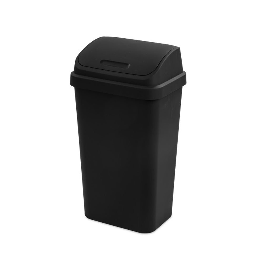 Sterilite 13 Gal Kitchen Swing Top Lidded Wastebasket Trash Can, Black (12 Pack)