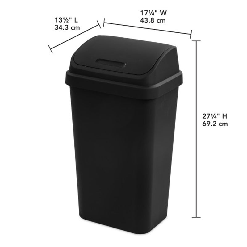 Sterilite 13 Gal Kitchen Swing Top Lidded Wastebasket Trash Can, Black (16 Pack)