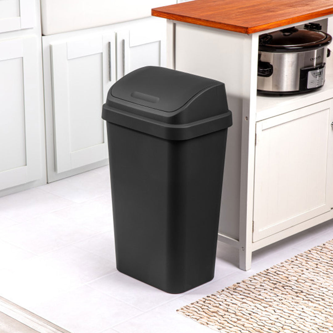 Sterilite 13 Gallon Swing Top Lidded Wastebasket Kitchen Trash Can, Black 4 Pack
