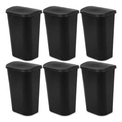 Sterilite 11.3 Gallon Lift Top Lid Wastebasket Kitchen Trash Can, Black (6 Pack)