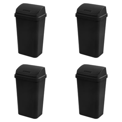 Sterilite 13 Gallon Swing Top Lidded Wastebasket Kitchen Trash Can, Black 4 Pack