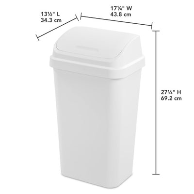 Sterilite 13 Gal Swing Top Lidded Wastebasket Kitchen Trash Can, White (4 Pack) - VMInnovations