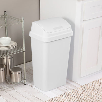 Sterilite 13 Gal Swing Top Lidded Wastebasket Kitchen Trash Can, White (4 Pack)