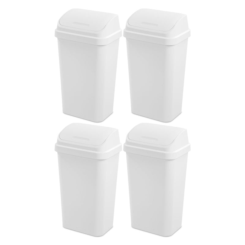 Sterilite 13 Gal Swing Top Lidded Wastebasket Kitchen Trash Can, White (4 Pack)