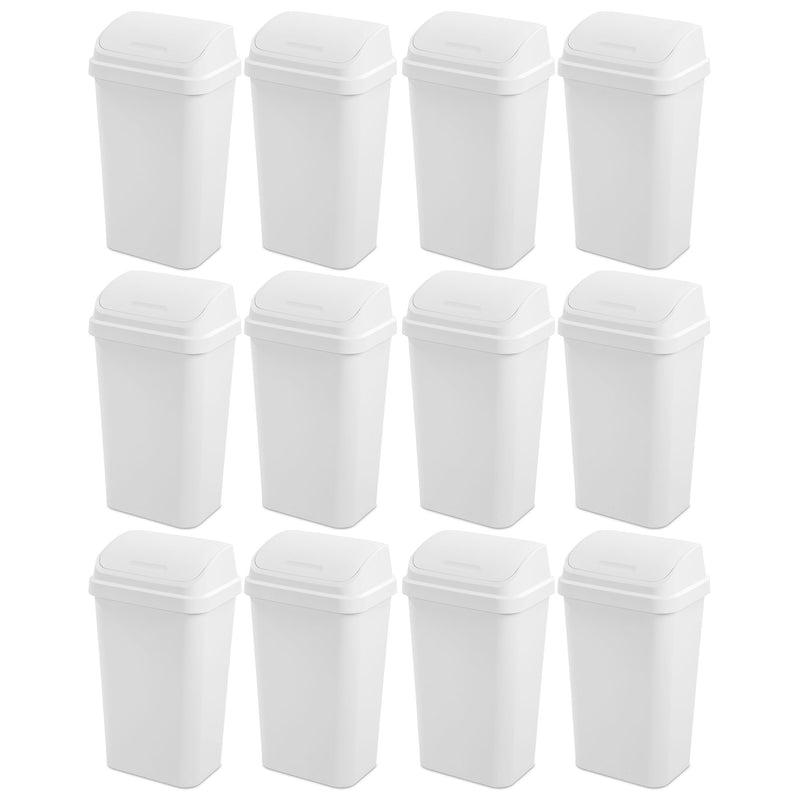Sterilite 13 Gal Swing Top Lidded Wastebasket Kitchen Trash Can, White (12 Pack)