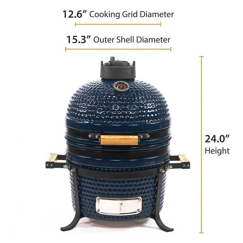 15 Inch Kamado Barbecue Charcoal Grill with Built-In Thermometer, Blue (Used)