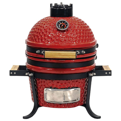 VESSILS 13 Inch Kamado Barbecue Charcoal Grill with Built In Thermometer, Red