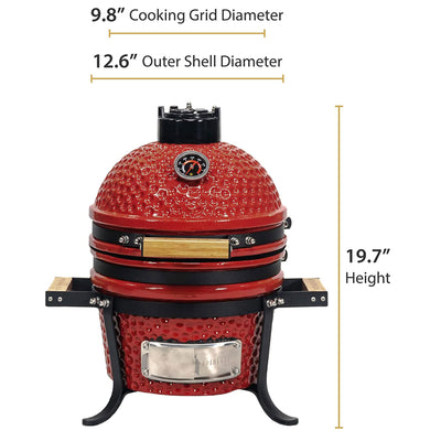 VESSILS 13 Inch Kamado Barbecue Charcoal Grill with Built In Thermometer, Red