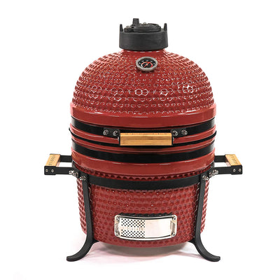 VESSILS 15 Inch Kamado Barbecue Charcoal Grill with Built-In Thermometer, Red