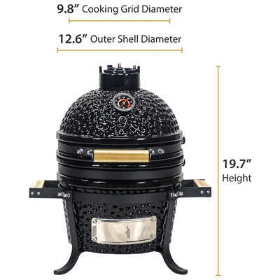 VESSILS 13 Inch Kamado Barbecue Charcoal Grill with Built In Thermometer, Black