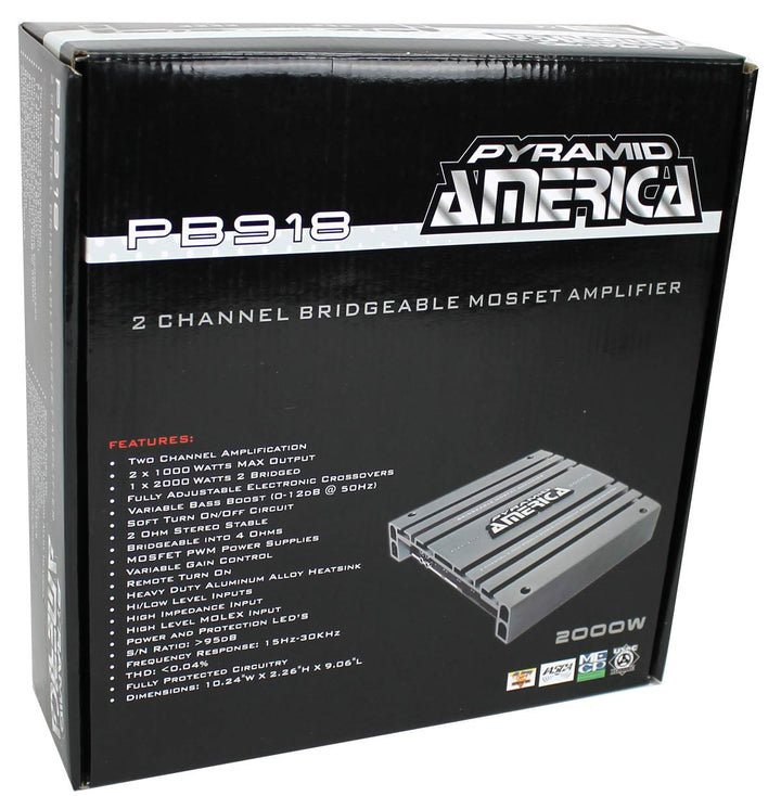 Pyramid PB918 2000W 2 Channel Car Audio Amplifier Power Amp Bridgeable MOSFET