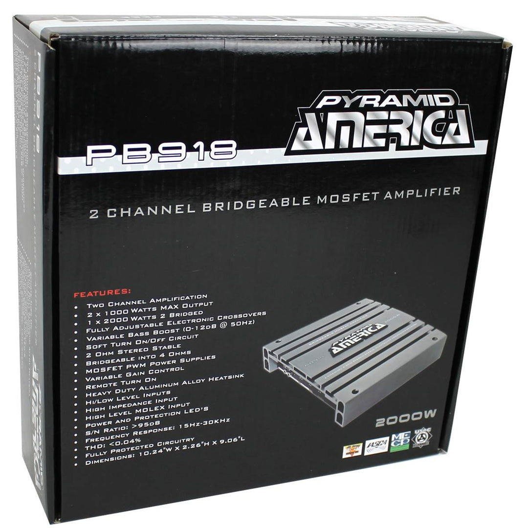 Pyramid 2000W 2 Channel Car Audio Amplifier Power Bridgeable MOSFET (Open Box) - VMInnovations