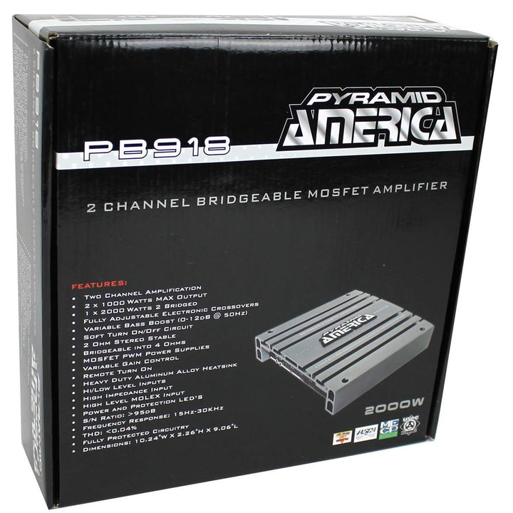 Pyramid 2000W 2 Channel Car Audio Amplifier Power Bridgeable MOSFET (Open Box) - VMInnovations