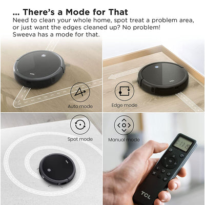 TCL Sweeva 1000 Slim Rechargeable Robot Vacuum Cleaner w/ Remote Control, Black
