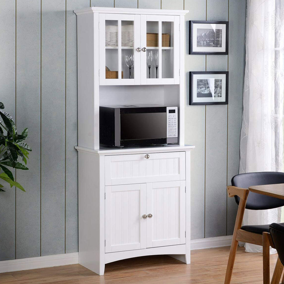 American Furniture OS Home and Office Wooden Buffet and Hutch, White (Open Box) - VMInnovations