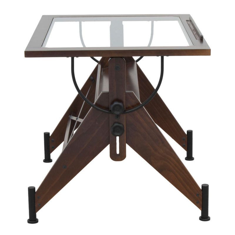 Studio Designs Aries Wooden Adjustable Glass Top Drafting Table, Dark Walnut