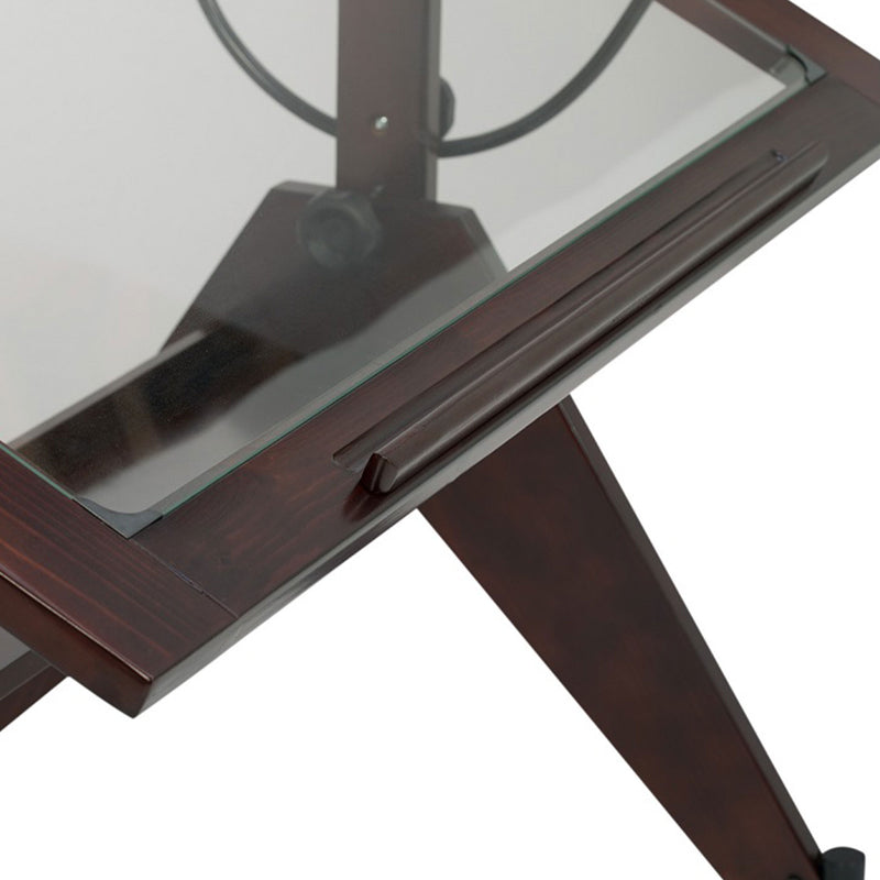 Studio Designs Aries Wooden Adjustable Glass Top Drafting Table, Dark Walnut
