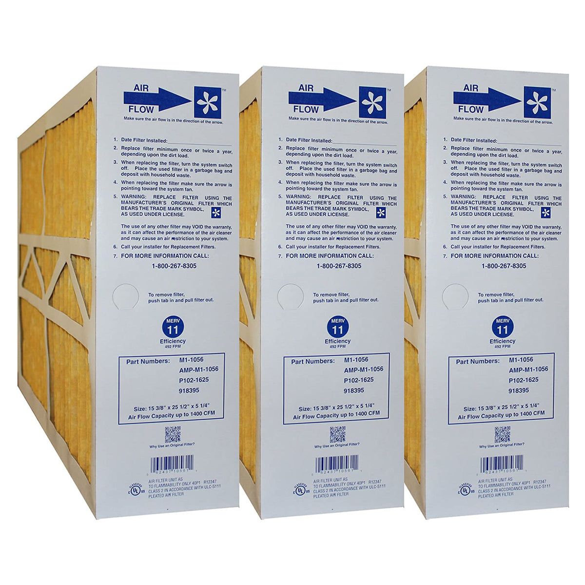 Five Seasons M1-1056 Replacement MERV 11 Air Filter, 25.5x5.25x15.38" (3 Pack)