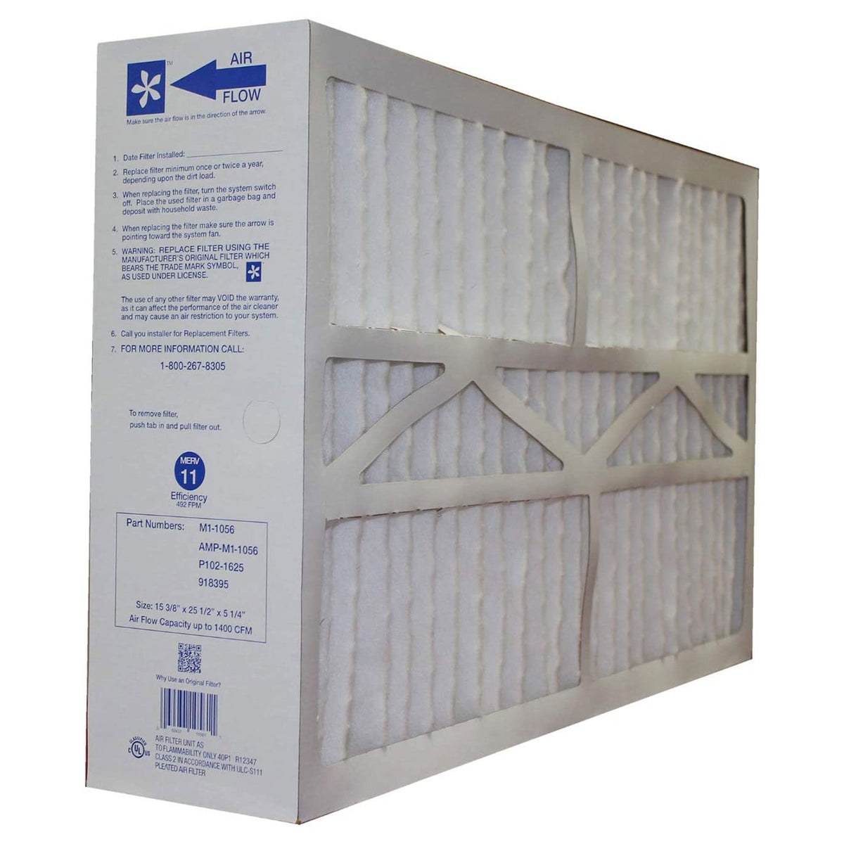Five Seasons M1-1056 Replacement MERV 11 Air Filter, 25.5x5.25x15.38" (3 Pack)