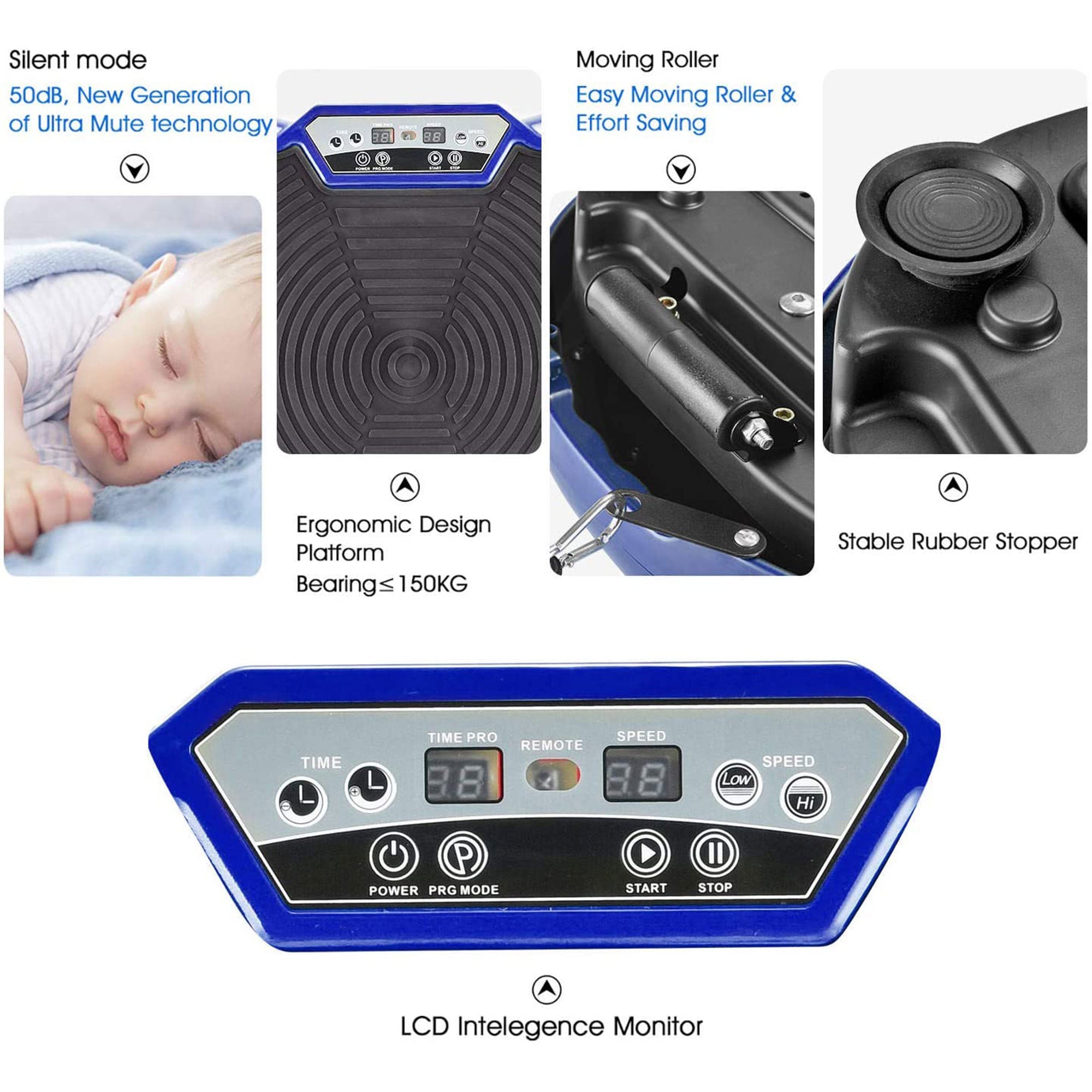 Wonder Maxi 3D Vibration Plate Exercise Machine w/ Dual Motor Oscillation, Blue