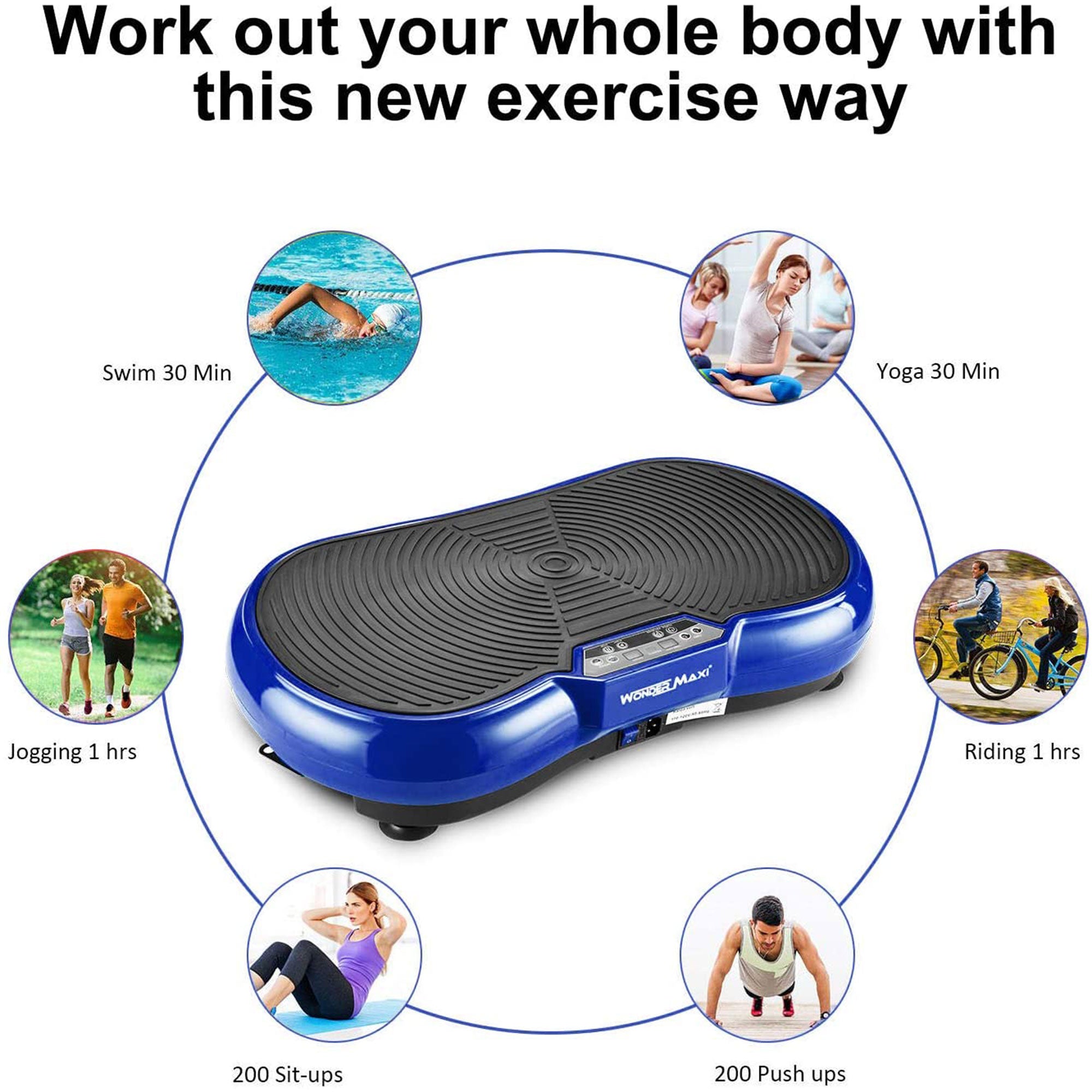 Wonder Maxi 3D Vibration Plate Exercise Machine w/ Dual Motor Oscillation, Blue