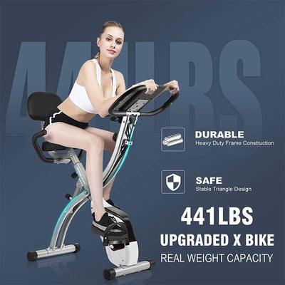 Wonder Maxi Folding Magnetic Indoor Exercise Bike w/ Arm Resistance Bands, Black