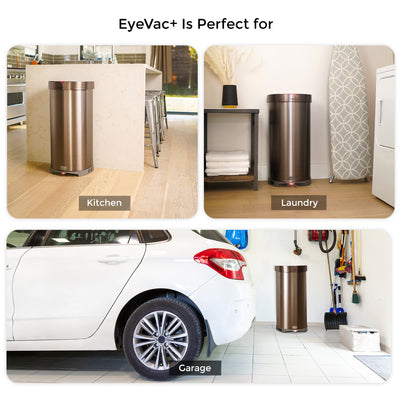 EyeVac Plus 2 in 1 Stainless Steel Touchless Vacuum Cleaner Trash Bin, Gun Metal