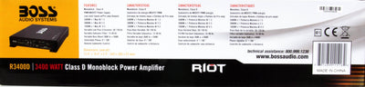 BOSS Audio R3400D Riot 3400 Watt Monoblock Class D Car Audio Amplifier + Remote