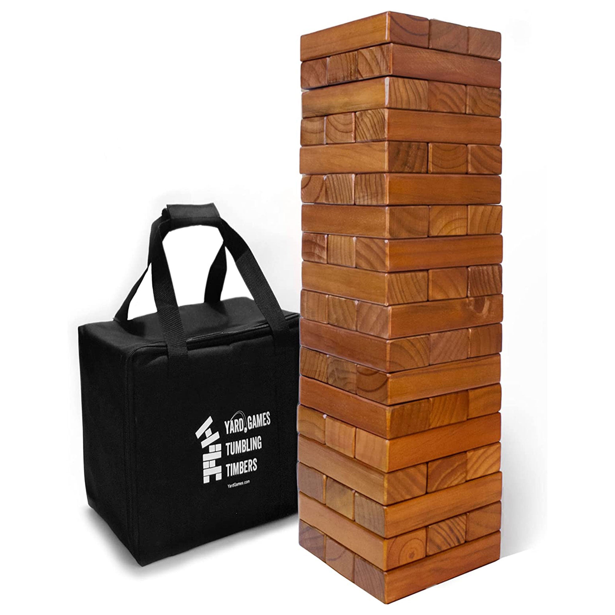 YardGames Tumbling Timbers Wood Stacking Game w/54 Stained Pine Blocks(Open Box) - VMInnovations