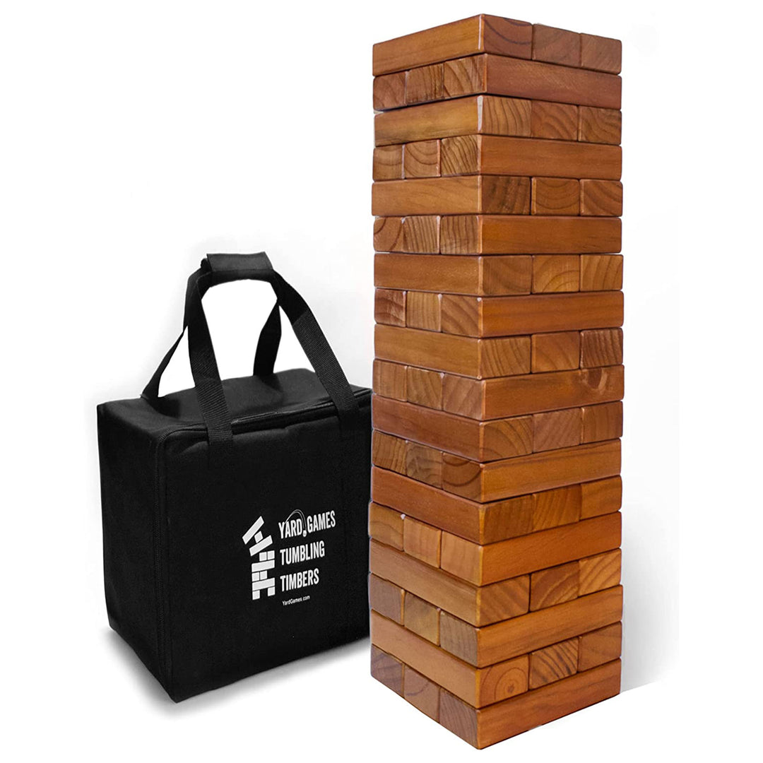 Yard Games Large Tumbling Timbers 24" Wood Block Stacking Game w/ Case, Stained - VMInnovations