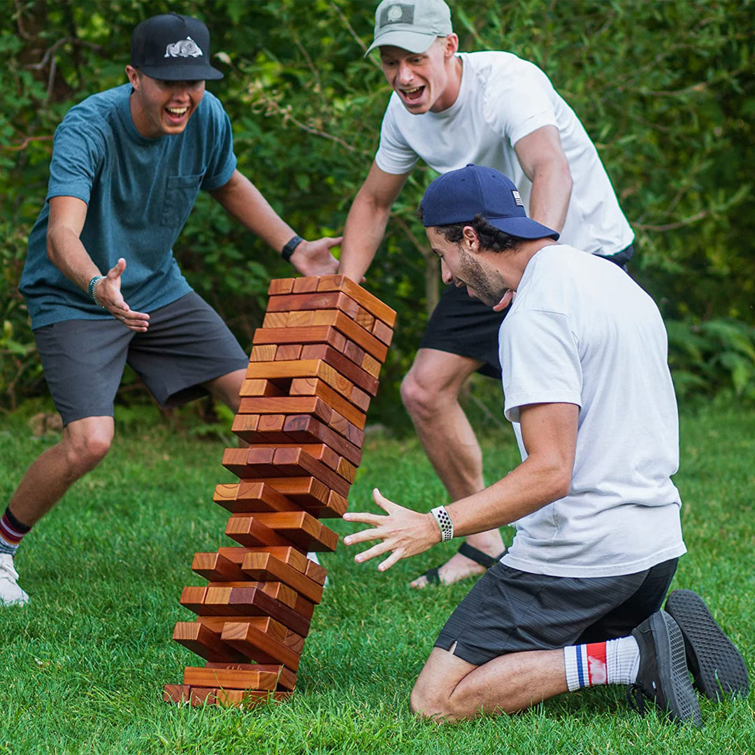 YardGames Tumbling Timbers Wood Stacking Game w/ 56 Stained Pine Blocks (Used) - VMInnovations