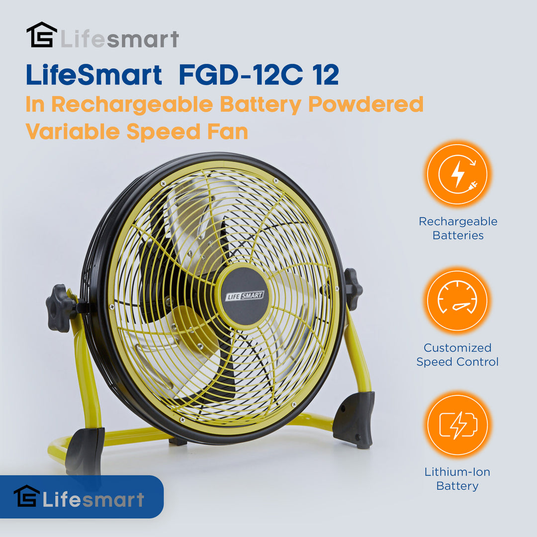 Lifesmart 12 In Rechargeable Battery Powdered Variable Speed Fan (Open Box)